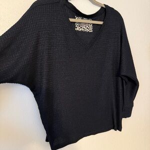 Anthropologie Navy V-Neck Women's Waffle Top